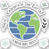 Earth Day Blue Green Globe Map Planet Aufkleber (Vorderseite)