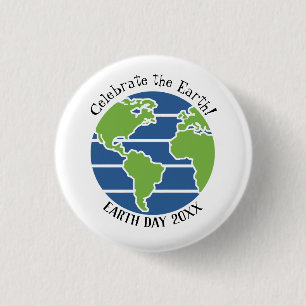 Earth Day Blue Green Globe Map Planet Button
