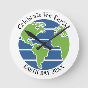 Earth Day Blue Green Globe Map Planet Runde Wanduhr