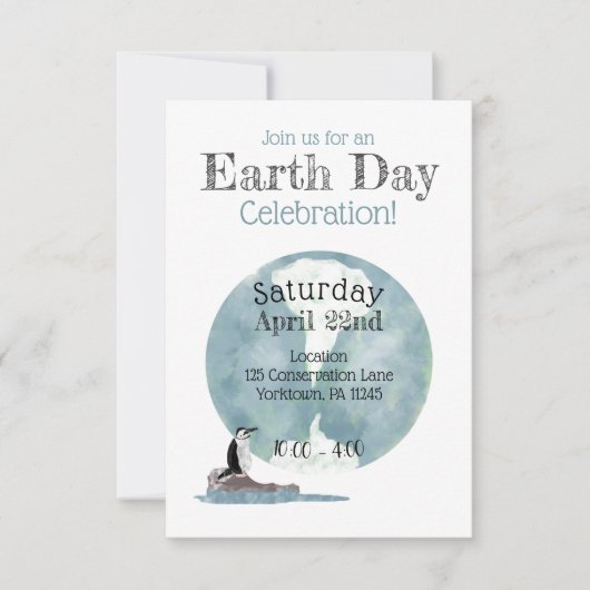 Earth Day Celebration with Pinguin Design Einladung (Vorderseite)