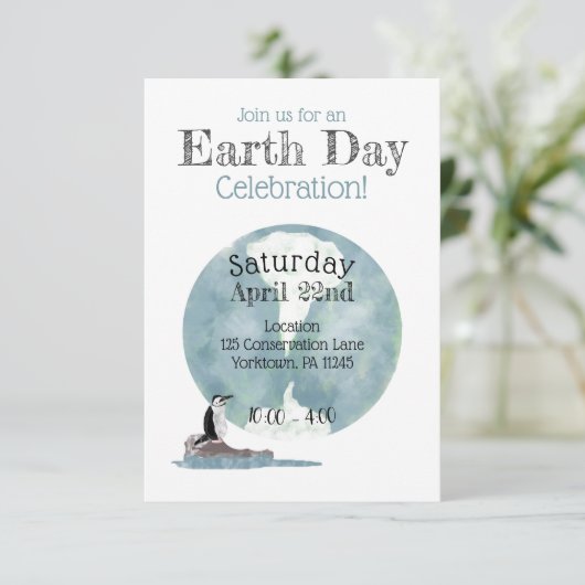 Earth Day Celebration with Pinguin Design Einladung (Stehend Vorderseite)