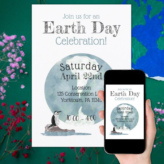 Earth Day Celebration with Pinguin Design Einladung