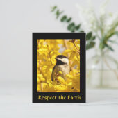 Earth Day Chickadee Bird Gelbe Blumen Postkarte (Stehend Vorderseite)