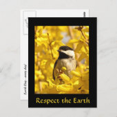 Earth Day Chickadee Bird Gelbe Blumen Postkarte (Vorne/Hinten)
