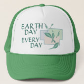 Earth Day Every Day Green Leaves Teal Eco Trees Truckerkappe (Vorderseite)