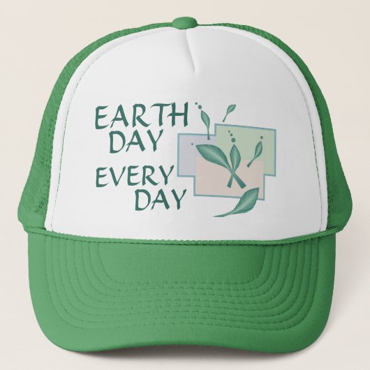 Earth Day Every Day Green Leaves Teal Eco Trees Truckerkappe (Vorderseite)