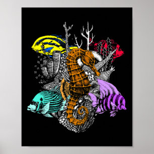 Earth Day Gerettet Korallenriffe Sea Fish Seepferd Poster