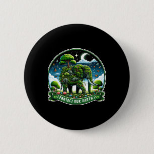 Earth Day Green Shirt Rette unsere Planet Elefante Button