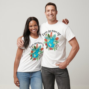Earth Day Jeden Tag - Niedliche Lächelnde Welt mit T-Shirt