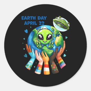 Earth Day Kids Women and Men Happy Alien Niedlich  Runder Aufkleber