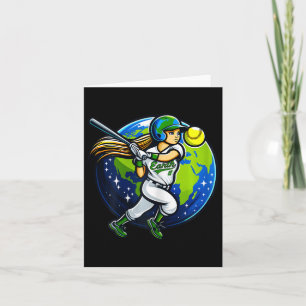 Earth Day Mädchen spielt Softball Sport Design für Karte