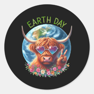 Earth Day Peace Sign Cow Heifer Tier Rettend Eart Runder Aufkleber
