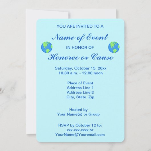 Earth Day Promoe Rett Liebe Globe Planet Tree Einladung (Rückseite)