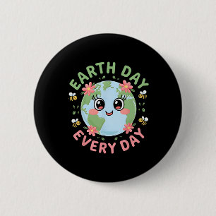 Earth Day Retro Environmental Women Earth Button