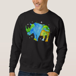 Earth Day Rhino Silhouette Aquarellbahn Rhino Sweatshirt