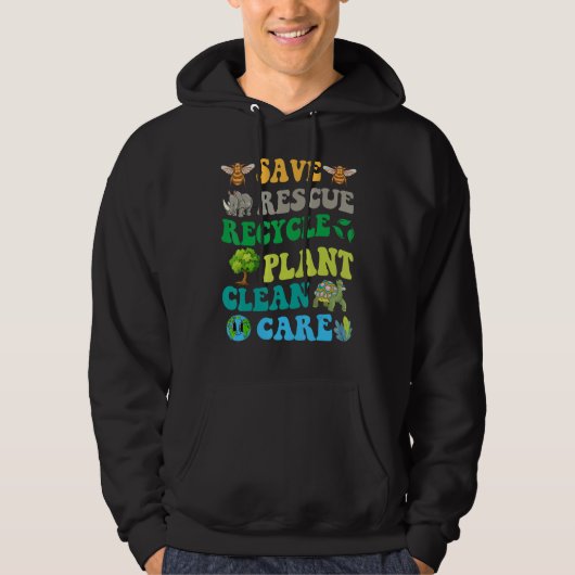 Earth Day Save Bees Rescue Animals Recycle Plastic Hoodie (Vorderseite)