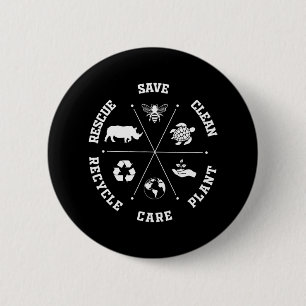 Earth Day Save Bees Rescue Animals Recycling Plast Button