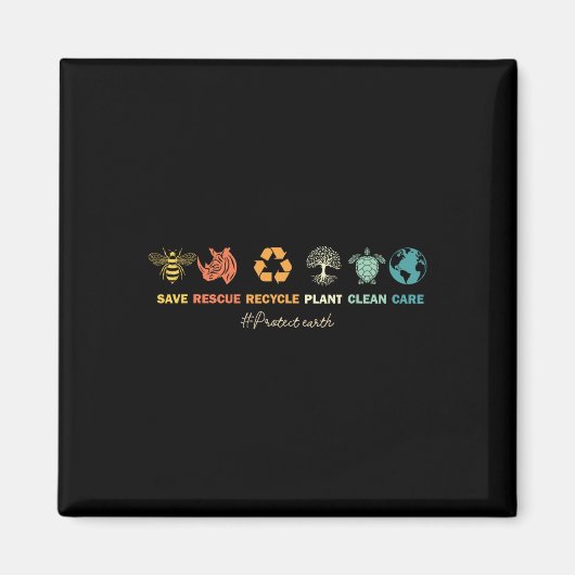 Earth Day Save Bees Rescue Animals Recycling Plast Magnet (Vorne)