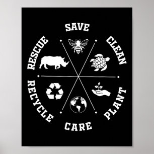 Earth Day Save Bees Rescue Animals Recycling Plast Poster