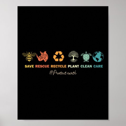 Earth Day Save Bees Rescue Animals Recycling Plast Poster (Vorne)