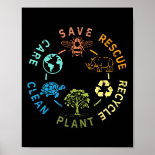 Earth Day Save Bees Rescue Animals Recycling Plast Poster