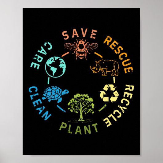 Earth Day Save Bees Rescue Animals Recycling Plast Poster (Vorne)