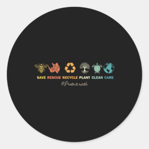 Earth Day Save Bees Rescue Animals Recycling Plast Runder Aufkleber