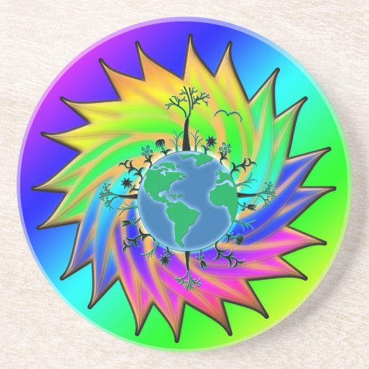 Earth Day ~ Sunburst Sandstein Untersetzer (Vorne)