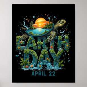 Earth Day Turtle Planet Art Rette 2. April Poster
