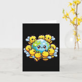 Earth Globe Bee Kawaii Bees Karte (Gelbe Blume)