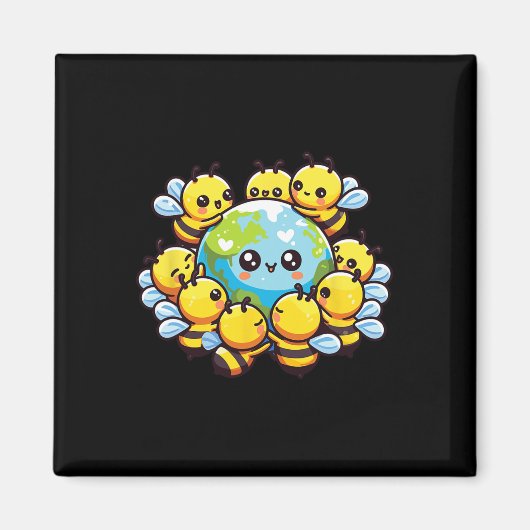 Earth Globe Bee Kawaii Bees Magnet (Vorne)