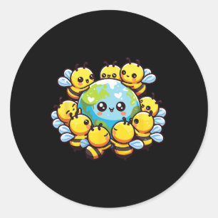 Earth Globe Bee Kawaii Bees Runder Aufkleber