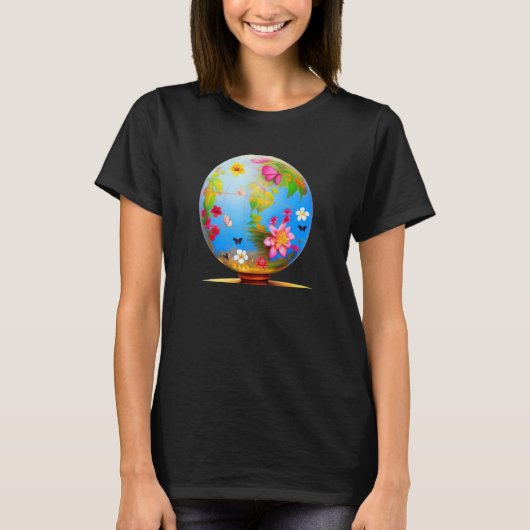 Earth Globe Tropical Blume Pflanze Schmetterlinge T-Shirt (Vorderseite)