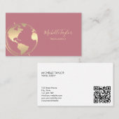 Earth Globe Word Map Reisebüro Agent QR Code Visitenkarte (Vorne/Hinten)