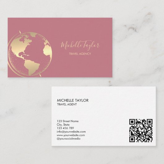 Earth Globe Word Map Reisebüro Agent QR Code Visitenkarte (Vorne/Hinten)