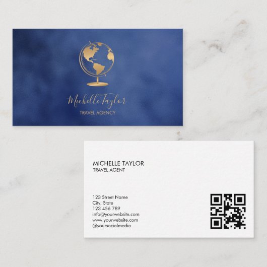 Earth Globe Word Map Reisebüro Agent QR Code Visitenkarte (Vorne/Hinten)