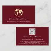 Earth Globe Word Map Travel Agency QRCode Burgundy Visitenkarte (Vorne/Hinten)