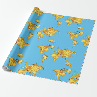 Earth Gold Kontinente Design Blue Sea Geschenkpapier