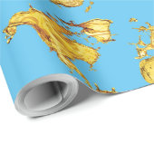 Earth Gold Kontinente Design Blue Sea Geschenkpapier (Rolleneckpunkt)