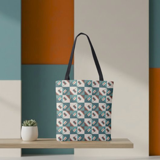 Earth Grid Teal and Brown Tote Tasche