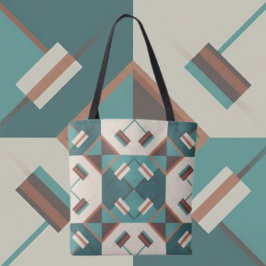 Earth Grid Teal and Brown Tote Tasche