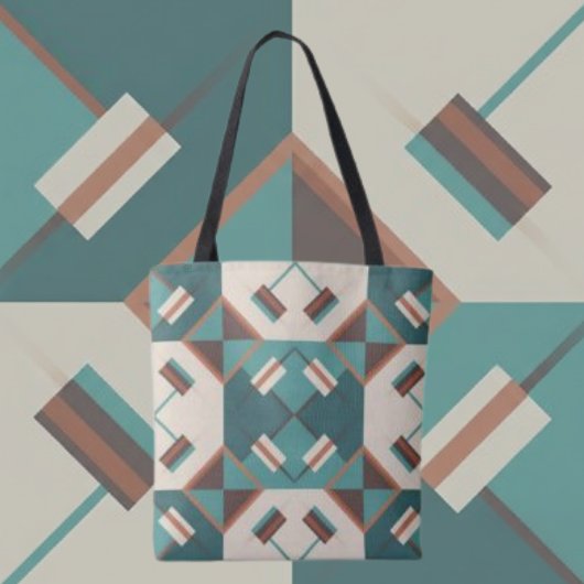 Earth Grid Teal and Brown Tote Tasche