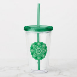 Earth Hexahedron Green Mandala Tumbler Acryltrinkbecher