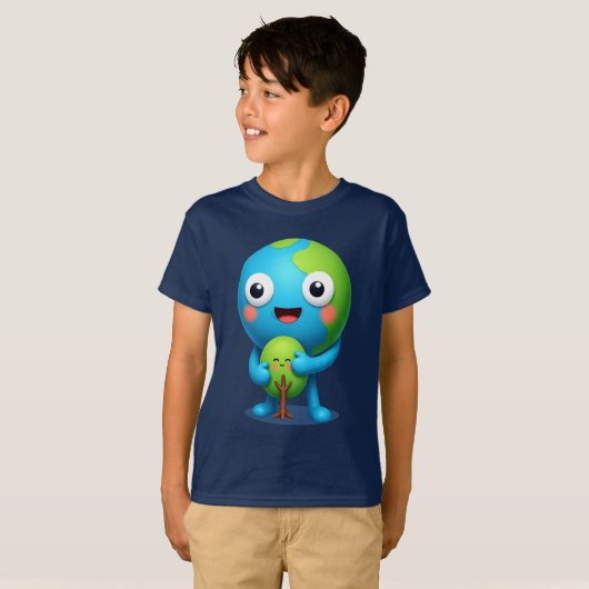 Earth Hugging Tree T-Shirt Cute Planet (Vorne ganz)