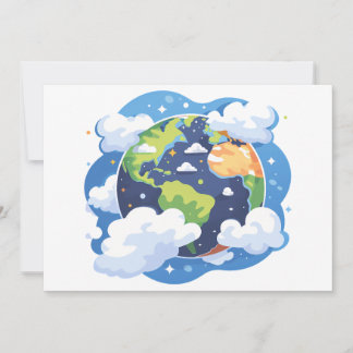  Earth Illustration with Clouds in Space Einladung
