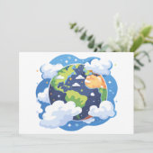  Earth Illustration with Clouds in Space Einladung (Stehend Vorderseite)