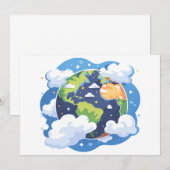  Earth Illustration with Clouds in Space Einladung (Vorne/Hinten)