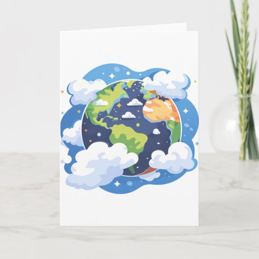  Earth Illustration with Clouds in Space Karte (Vorderseite)
