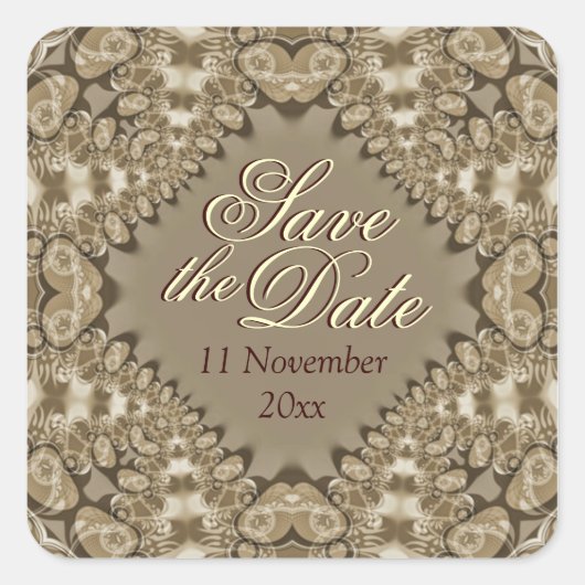 Earth Lace Hearts Save the Date Square Sticker (Vorderseite)