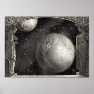 Earth Milky Way & Moon Poster